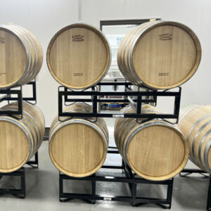 Wine barrels in the new winemaking facility